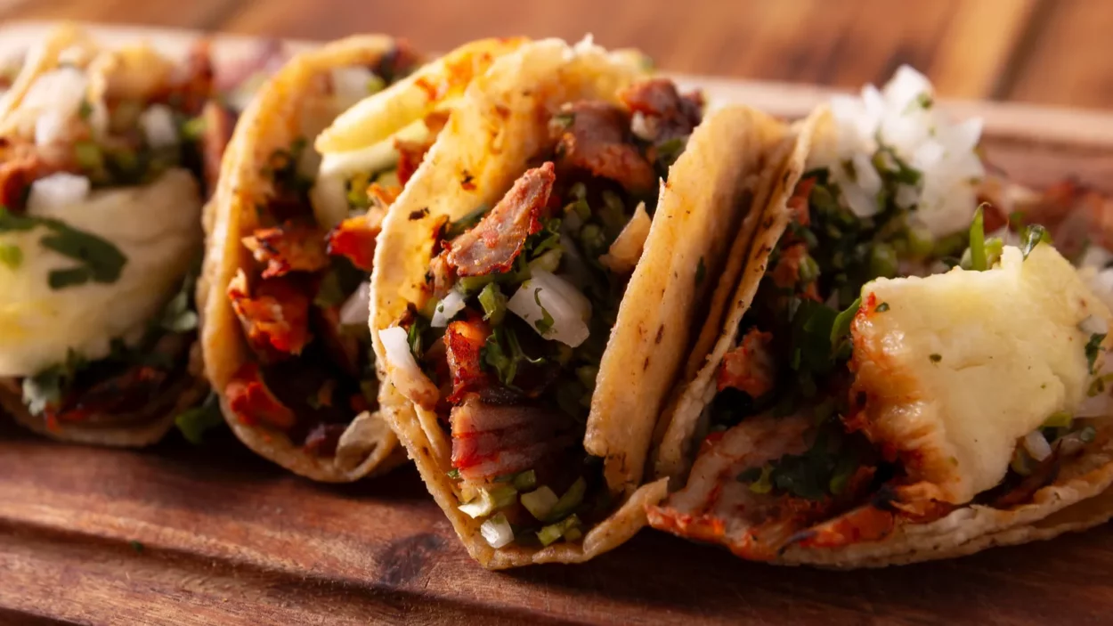 Tacos al pastor also known as tacos de trompo.